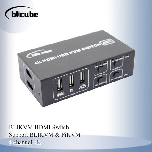 PiKVM BLIKVM HDMI 스위치 KVM 공유 노트북 4 포트 컨버터 USB 마우스 키보드 디스플레이 4 인 1 출력, 1개 노트북kvm