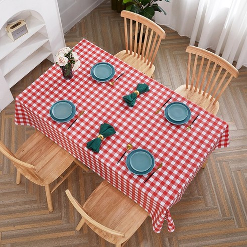 캐프마켓 체크 방수 테이블보 사각 원형 식탁보, 4인용 120 x 160 cm, 레드