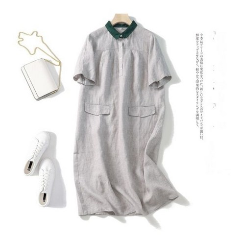 여성 오버핏 캐주얼 셔츠 여름 편안한 린넨 원피스