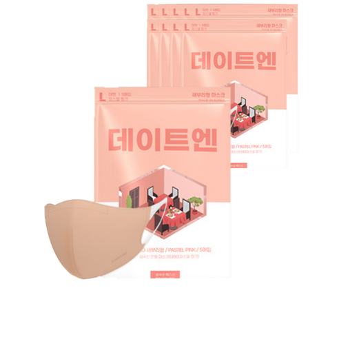 김국산 온핏 대형 마스크 새부리형 국산 3중 마스크 50매, 5매입X10팩, 파스텔핑크