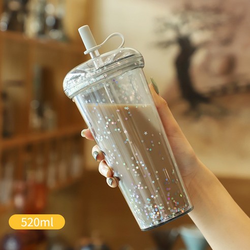 현물 얼음컵 플라스틱 물컵 여름 빨대 핸드컵 여성 창의 선물 플라스틱 컵, 회색/회색, 420ML