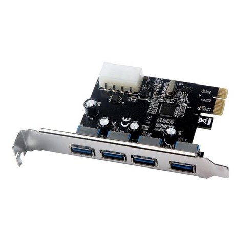 컴퓨터용 4 포트 USB 3.0 PCI-E 4핀 전원 확장 카드 어댑터, 12x8x6.7cm, 블랙 실버, 금속 플라스틱