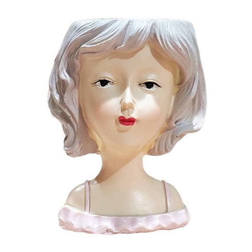 작은 소녀 여성 여성 머리 수지 즙이 많은 냄비 선인장 식물 용기 꽃병 장식, L
