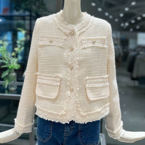 [50%할인]올리브데올리브 노카라 페이크포켓 트위드 봄자켓 아이보리자켓 가을자켓 반코트 결혼식하객자켓 원피스자켓 걸칠것 트위드자켓 얇은자켓 여름자켓 크롭자켓 봄트위드자켓 백화점자켓
