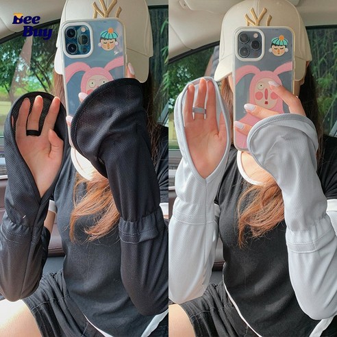 비바이원 아이스 여성 손등 팔토시 1+1, 1세트, 블랙+그레이