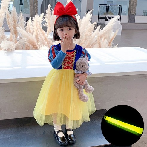 유니엔젤 고급형 인싸템 왕리본사과공주드레스 마법야광봉 세트
