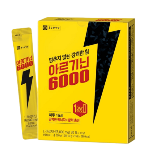 종근당건강 기력 활력 충전 고함량 아르기닌 6000 15포, 300g, 1개