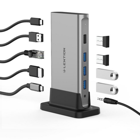 [SW] USB 허브 11 in 1 USB C 타입-멀티 HDMI RJ45 VGA USB 3.0 2.0 파워 (100W) 어댑터 도킹 스테이션 맥북 프로 USB-C 허브, 10 in  1 Grey_영국