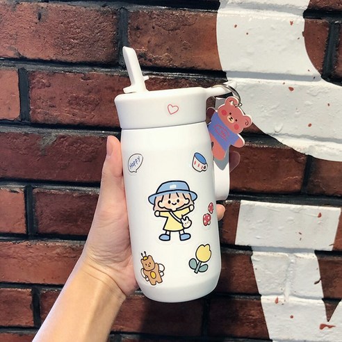 휴대용 보온 텀블러, 흰색스티커/300Ml펜던트, 하나