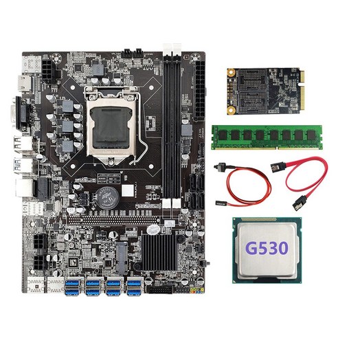 Lopbinte B75 BTC 마이닝 마더보드+G530 CPU+SATA 케이블+스위치 케이블, B75 ETH 마이닝 마더보드