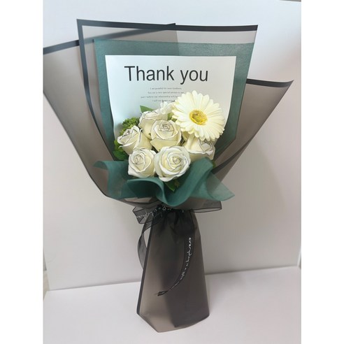 플라워허니B 비누 꽃다발 졸업식 학예회 생일선물, 1개, 블랙 Thank you 라인장미