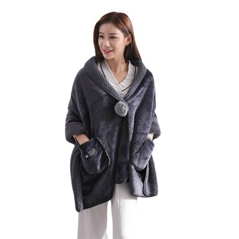 ANKRIC 입는담요 목도리 담요 양털 담요 간단한 여성 플란넬 담요 겨울 두꺼운 이중층 양털 담요 다기, 짙은 회색, 65 * 170 크기 1.2 catties.