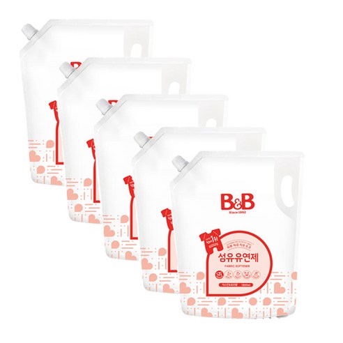 비앤비 섬유유연제 자스민 앤 로즈 리필, 1.8L, 5개