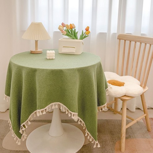 별하늘 태슬 코튼린넨 식탁보 테이블보 매트, 140*140cm, 초록색, 1개