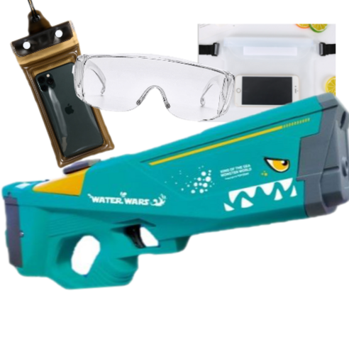 자동물총 dalkomm 워터밤 세트 전동 물총 워터건 핸드폰 방수팩 방수 힙색 케이스 고글 너프건, 그린 전자총 세트 Best Top3