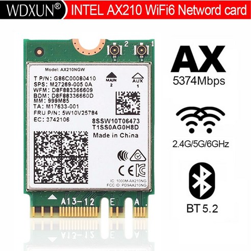 와이파이 6E 3000Mbps 인텔 AX210 AX210NGW 블루투스 5.2 듀얼 밴드 2.4G5G6G 와이파이 카드 1802AC PCIe PCI 익스프레스 네트워크 카드, [1] 8DB antennas set Best Top5