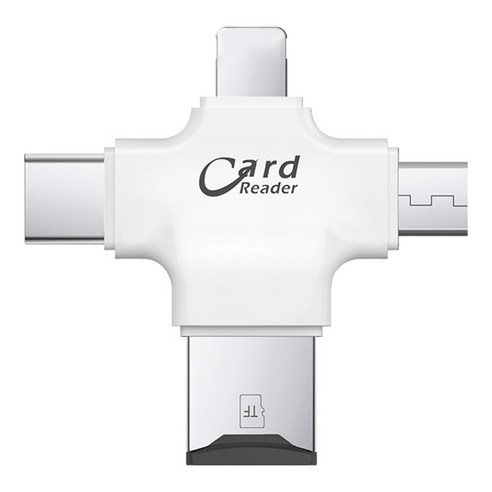 노 브랜드 4 in 1 카드 리더기 유형 C 마이크로 USB 어댑터 용 iPad iPhone 12 11 MacBook Android Micro-TF/SD 하얀, 카드 리더