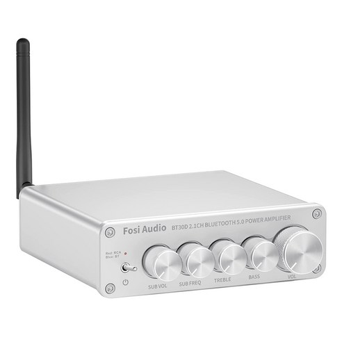 FOSI 오디오 BT30D 블루투스 5.0 스테레오 오디오 수신기 증폭기 2.1 채널 미니 하이파이 클래스 D 통합 증폭기 (실버), 하나, 보여진 바와 같이