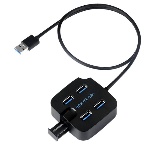 Retemporel USB 3.0 허브 어댑터 4 in 1 고속 5Gbps(노트북/PC/U 디스크/마우스용 전원 공급 장치 포트 포함) 블랙, 1개, 검정