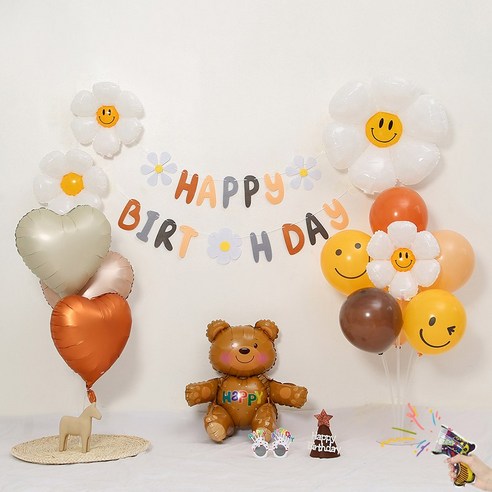 [피앤비유니티] 마카롱 스마일데이지 생일세트 8종, 01)마카롱 스마일데이지 생일세트-곰돌이 브라운톤