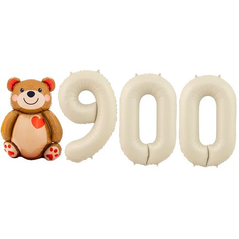 파파 파티 곰돌이 풍선 생일 파티 숫자 풍선 세트, 1세트, 곰돌이 900 크림