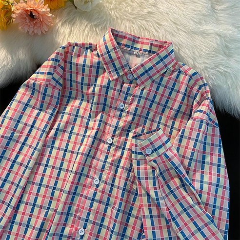 YANG 레트로 홍콩 스타일 격자 무늬 긴팔 셔츠 여성 봄과 가을 한국어 스타일 느슨한 캐주얼 모든 매치 겉옷