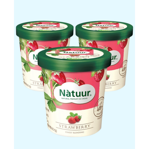 [슈팅냉동] 롯데웰푸드 나뚜루 스트로베리 파인트, 474ml, 3개