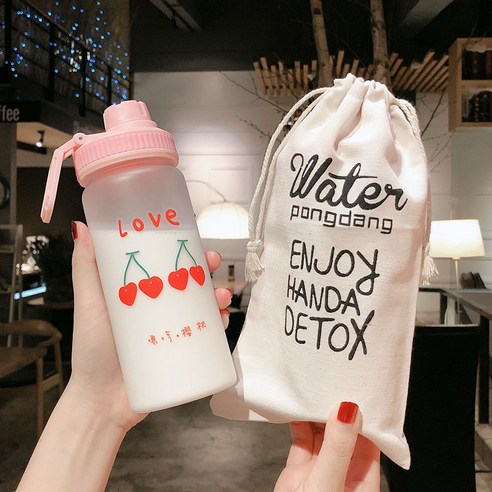 [LM] 500ml 플라스틱 물병 투명/반투명 병 귀여운 물병 카톤 딸기 물병 전화 스탠드 휴대용, 15_500ml