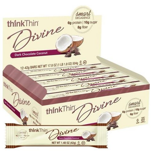 Think! Thinkthin Divine 코코넛 바 다크 초콜릿 42g 1.5온스 12개 팩 원데이염색