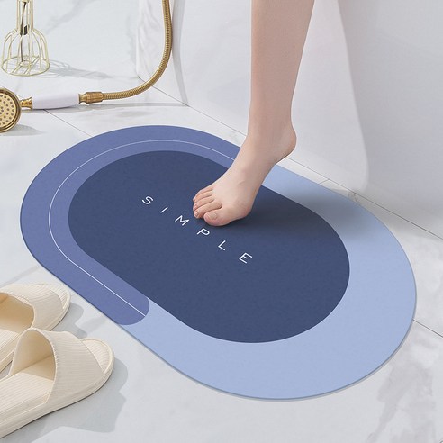 DFMEI 타원 실리콘 슬라브 쿠션 화장실 주방 물흡입 도어 매트 매트 카펫 욕실 미끄럼 방지깔다, 타원-블루(고무), 10*25cm