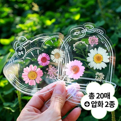 빈티지 다꾸 투명스티커 압화스티커 자연물놀이, 1개, 유리병C(20매+압화)