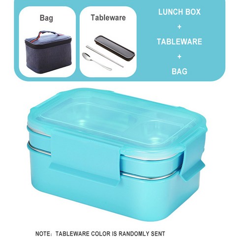 [LM] 304 스테인레스 스틸 도시락 신제품 2 겹 도시락 상자 식품 용기 식기 점심 가방 주방용, Blue suit