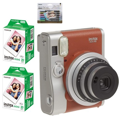 후지 필름 체키 instax mini 90 네오 클래식 브라운 & 펜 & 필름 40장