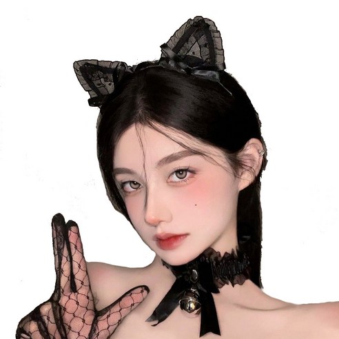 핑크바니 고양이 토끼 섹시 레이스 머리띠, 블랙
