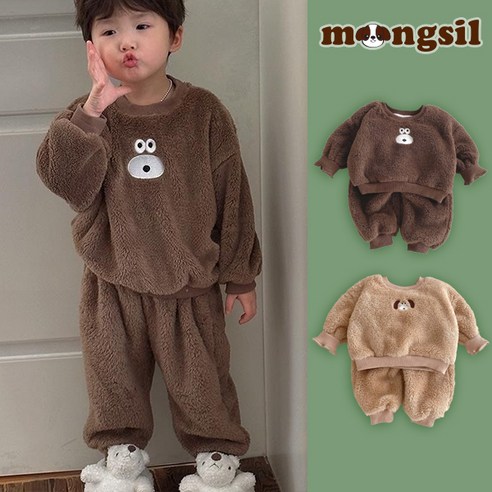 몽실이 멍멍 후리스 겨울 아동 상하복 – 외출복 및 등원룩 (여아/남아) 후리스우주복