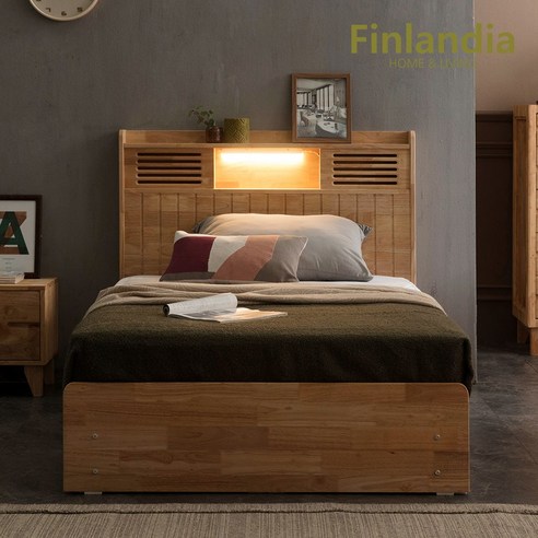 편안하고 실용적인 핀란디아 네이처 R100 수납 LED 침대: 완벽한 수면 경험