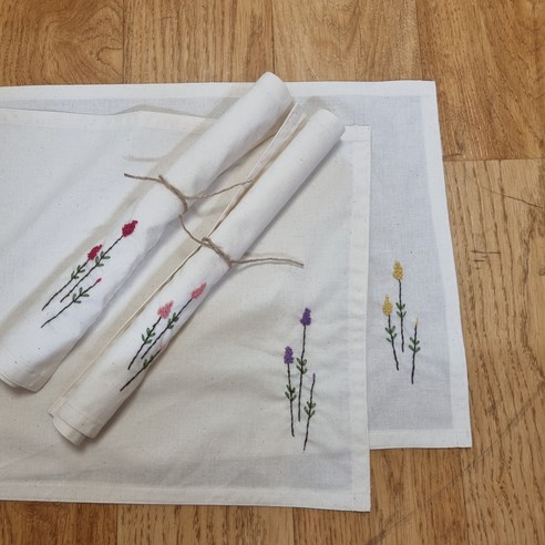 여뀌꽃 광목 자수 테이블보 2, 1, 1개