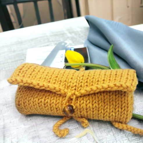 대바늘 DIY 보부상 필통 파우치 뜨개질 키트 동영상포함, 머스타드, 1개
