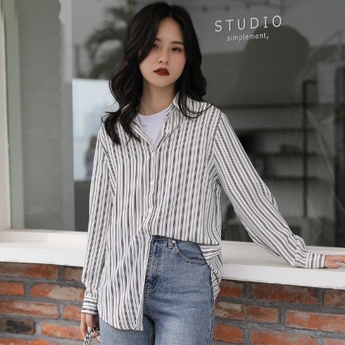 SU 오버플로 스트라이프 긴팔 셔츠 여성 디자인 감각 작은 홍콩 스타일 프랑스어 스타일 고급 감지 세련된 인치 코트 코트
