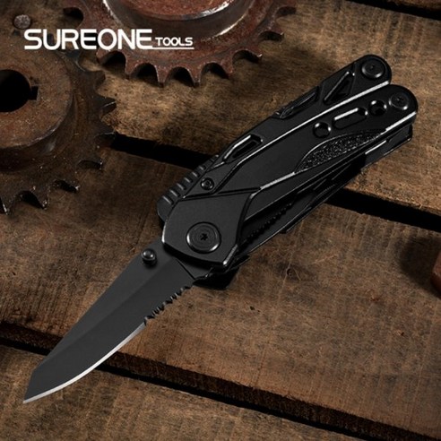 SUREONE 맥가이버칼 멀티툴 다용도 캠핑 칼 나이프, 블랙, 1개