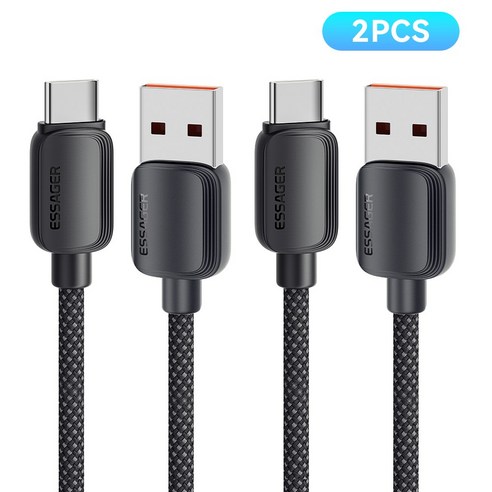 Essager USB C타입 100W 고속 충전 케이블, 2개, 블랙, 2m