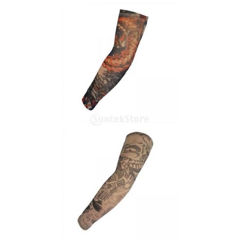 야외 스포츠 골프를 위한 2x 문신 팔 슬리브 팔 커버 태양 UV 보호, 기타, 17-50cm, 나일론