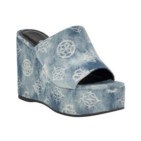 GUESS Women's YENISE Wedge Sandal Denim Blue 420 5