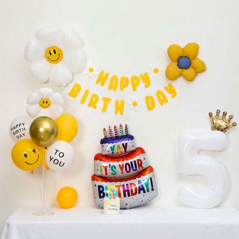 [피앤비유니티] 캐릭터무광데이지 생일케익풍선세트 스탠드형, 02-05)무광데이지생일풍선세트 5 옐로우, 1세트