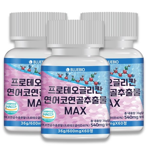 프로테오글리칸 연어코 연골 추출물 MAX 600mg 60정 2형 콜라겐 콘드로이친 글루코사민 류신 함유, 3개