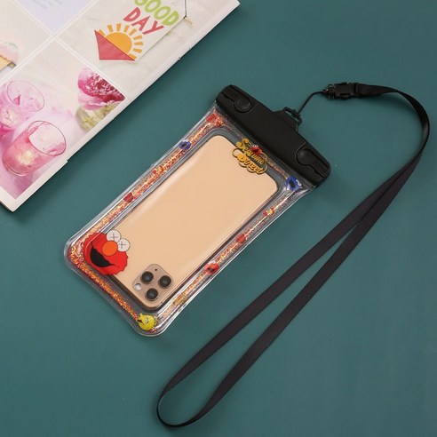 ZZJJC 휴대폰 방수팩 에어백 플로팅 방수커버 터치 투명 헹굼유동 수영 잠수 대형 스크린이 통용되다., Flacus-Sesame Street, 평범한 끈
