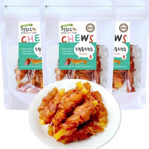 멍도락 국내수제간식 소힘줄스틱 소힘줄 100% 치아치석관리 스트레스해소 도움 강아지껌, 3개, 70g, 소힘줄치킨츄 S