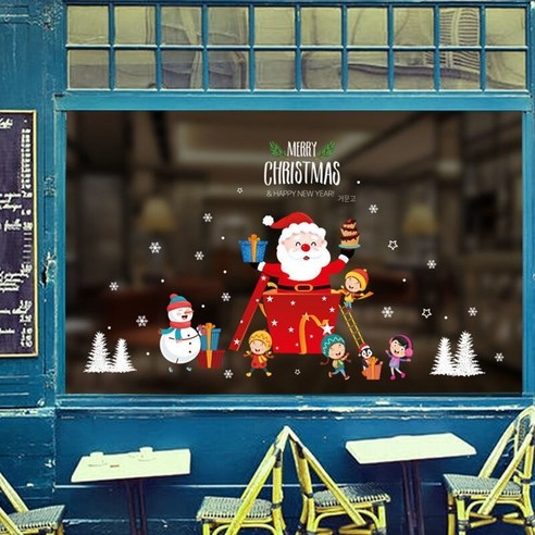 caoying크리스마스 장식 창 유리 스티커 벽 스티커 휴일 장면 레이아웃 눈사람 눈송이 셀프 접착 스티커, 보여진 바와 같이, 산타 클로스 선물