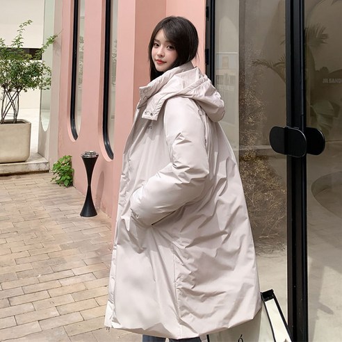 ANYOU 여성 후드 데일리 베이직 클래식 롱 패딩 겨울 캐주얼 루즈핏 패딩 코트