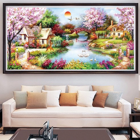다이아몬드 그림 가득 다이아몬드 거실 유화 오두막 붙이다 다이아몬드 십자수 유럽식 전원 풍경 대리 발매